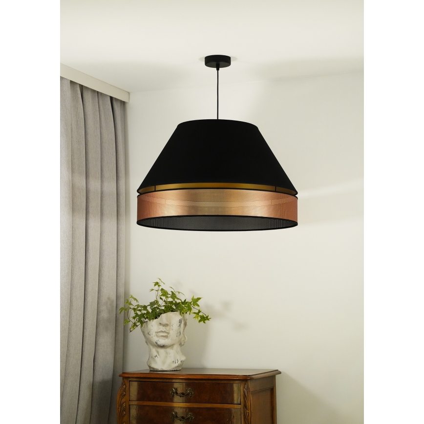 Duolla - Ljuskrona med textilsladd COPPER SHINY 1xE27/15W/230V diameter 60 cm svart/koppar
