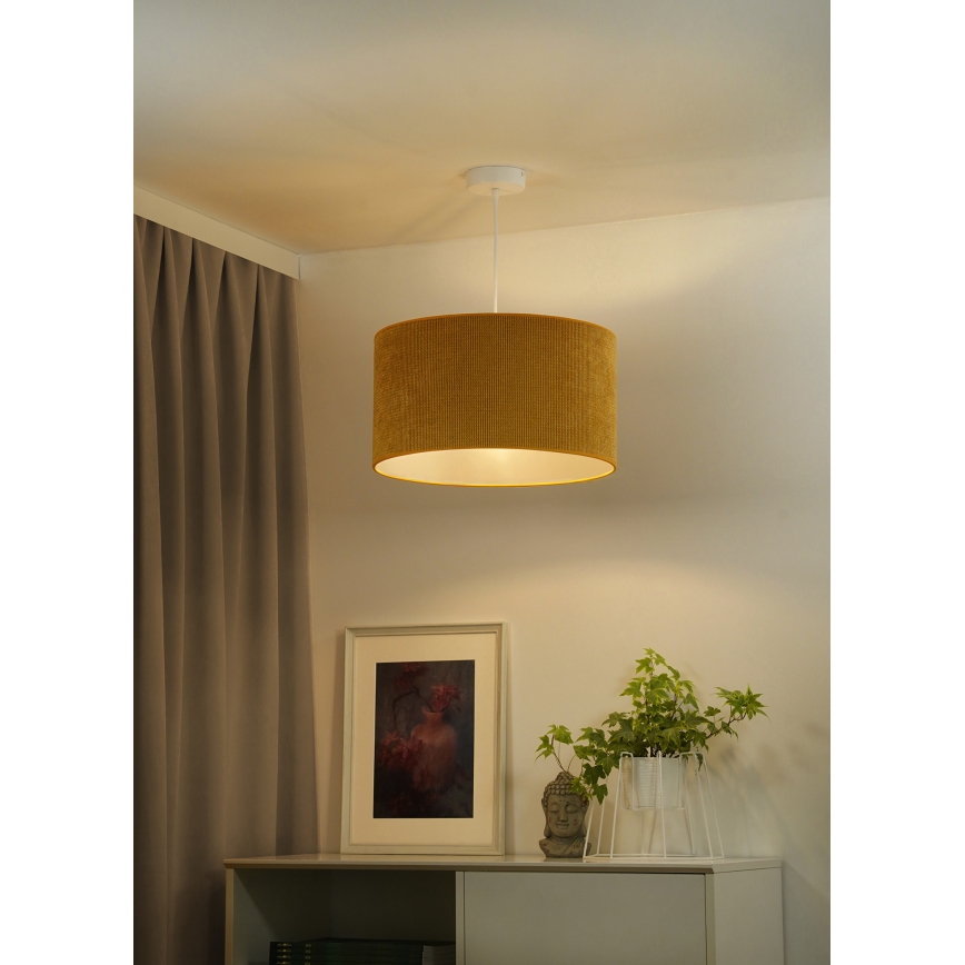 Duolla - Ljuskrona med textilsladd CORDUROY 1xE27/15W/230V diameter 40 cm gul