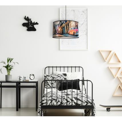 Duolla - Ljuskrona med textilsladd CUBA RÖD 1xE27/15W/230V diameter 35 cm