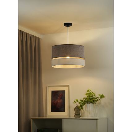 Duolla - Ljuskrona med textilsladd DOUBLE 1xE27/15W/230V diameter 40 cm brun/grå