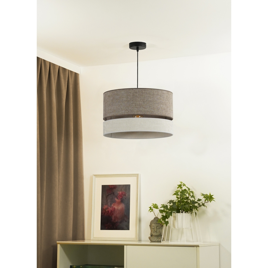 Duolla - Ljuskrona med textilsladd DOUBLE 1xE27/15W/230V diameter 40 cm brun/grå