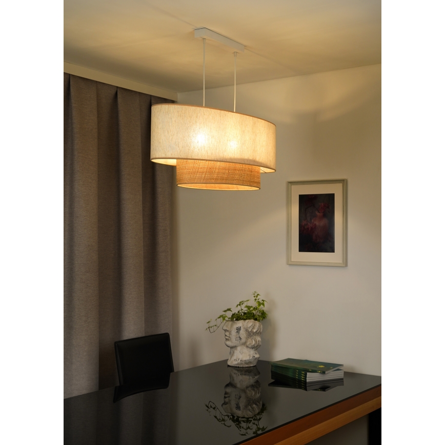 Duolla - Ljuskrona med textilsladd DOUBLE OVAL NATURE 2xE27/15W/230V grädde/beige