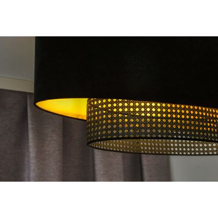 Duolla - Ljuskrona med textilsladd DOUBLE OVAL RATTAN 2xE27/15W/230V svart/rotting