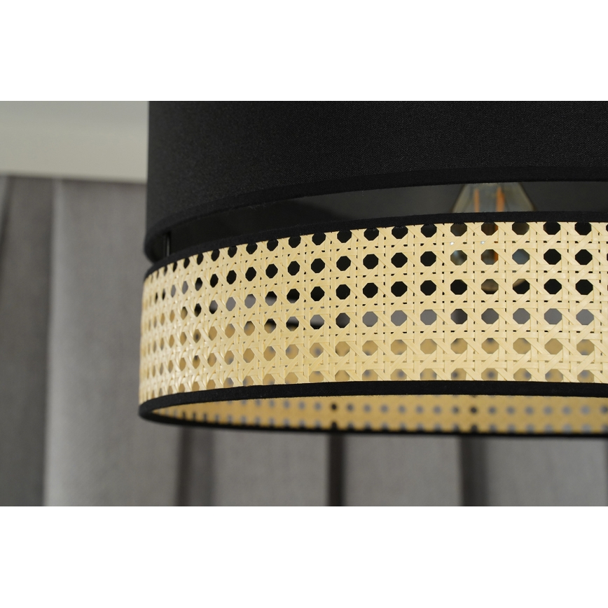 Duolla - Ljuskrona med textilsladd DOUBLE RATTAN 1xE27/15W/230V diameter 40 cm svart/beige