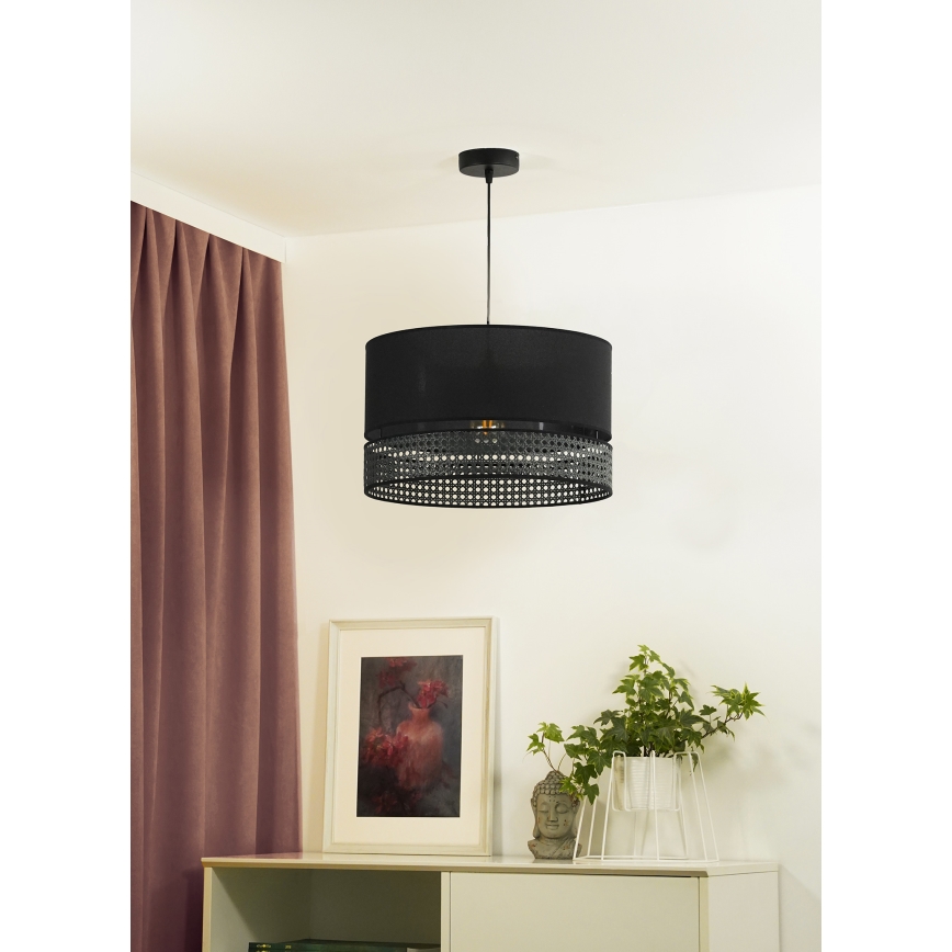 Duolla - Ljuskrona med textilsladd DOUBLE RATTAN 1xE27/15W/230V diameter 40 cm svart