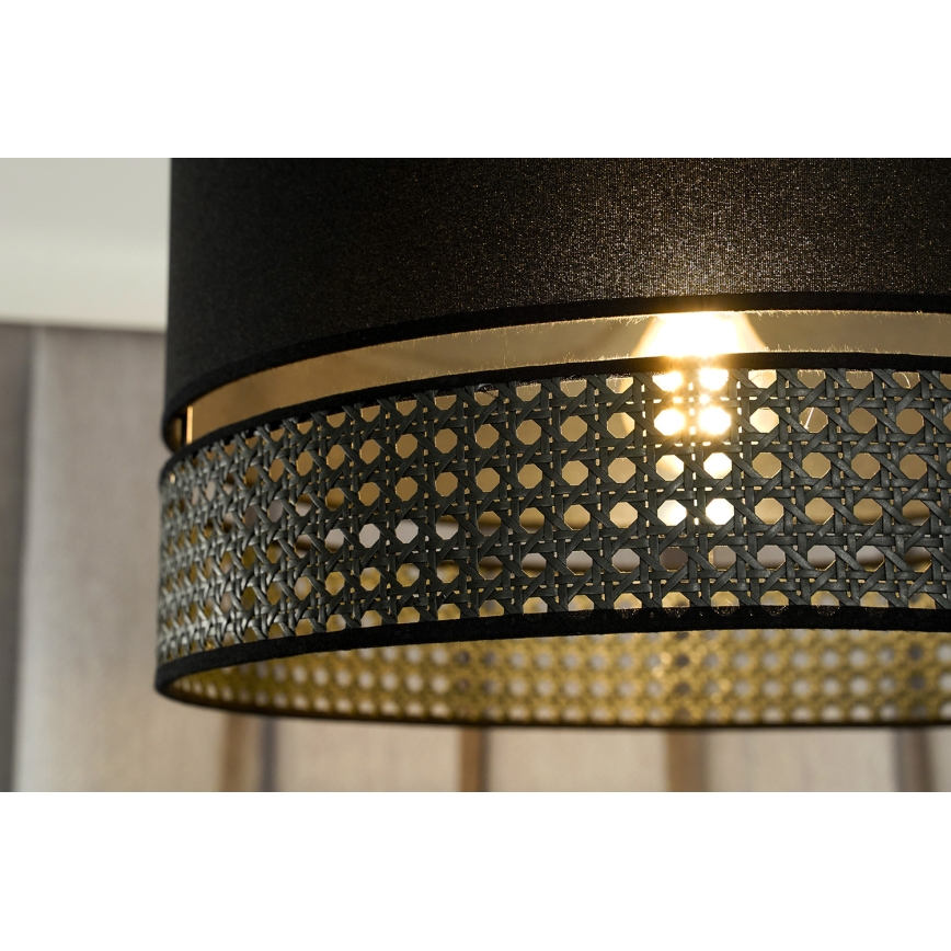 Duolla - Ljuskrona med textilsladd DOUBLE RATTAN 1xE27/15W/230V diameter 40 cm svart