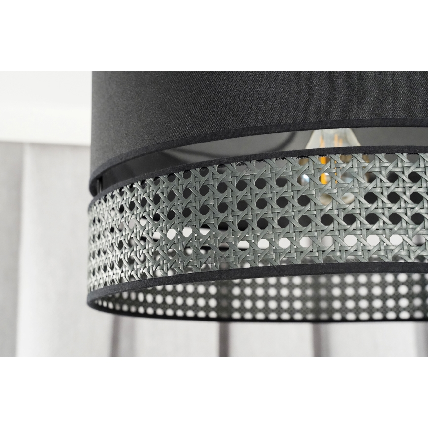 Duolla - Ljuskrona med textilsladd DOUBLE RATTAN 1xE27/15W/230V diameter 40 cm svart