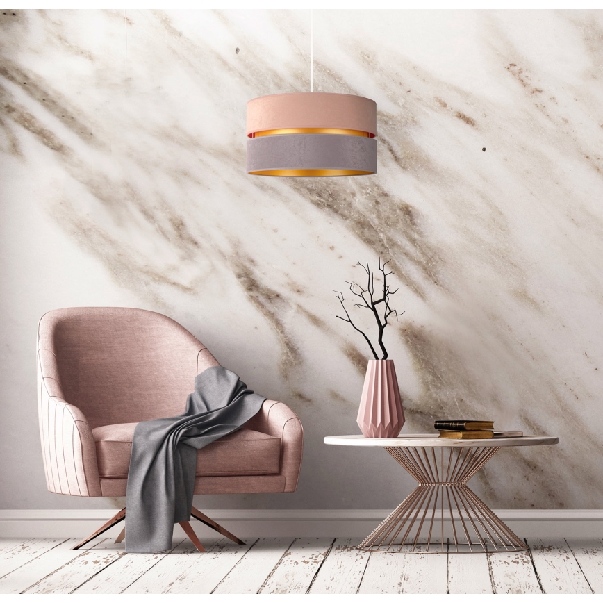 Duolla - Ljuskrona med textilsladd DUO 1xE27/15W/230V diameter 40 cm beige och grå