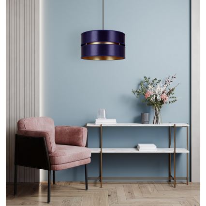 Duolla - Ljuskrona med textilsladd DUO 1xE27/15W/230V diameter 40 cm blå/guld