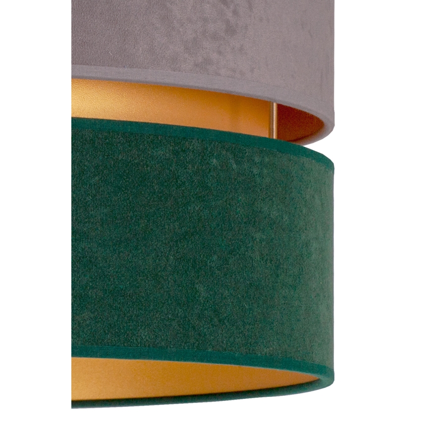 Duolla - Ljuskrona med textilsladd DUO 1xE27/15W/230V diameter 40 cm grå/grön/guld