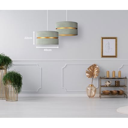 Duolla - Ljuskrona med textilsladd DUO 1xE27/15W/230V diameter 40 cm Ljusgrön/guld