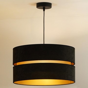 Duolla - Ljuskrona med textilsladd DUO 1xE27/15W/230V diameter 40 cm svart/guld