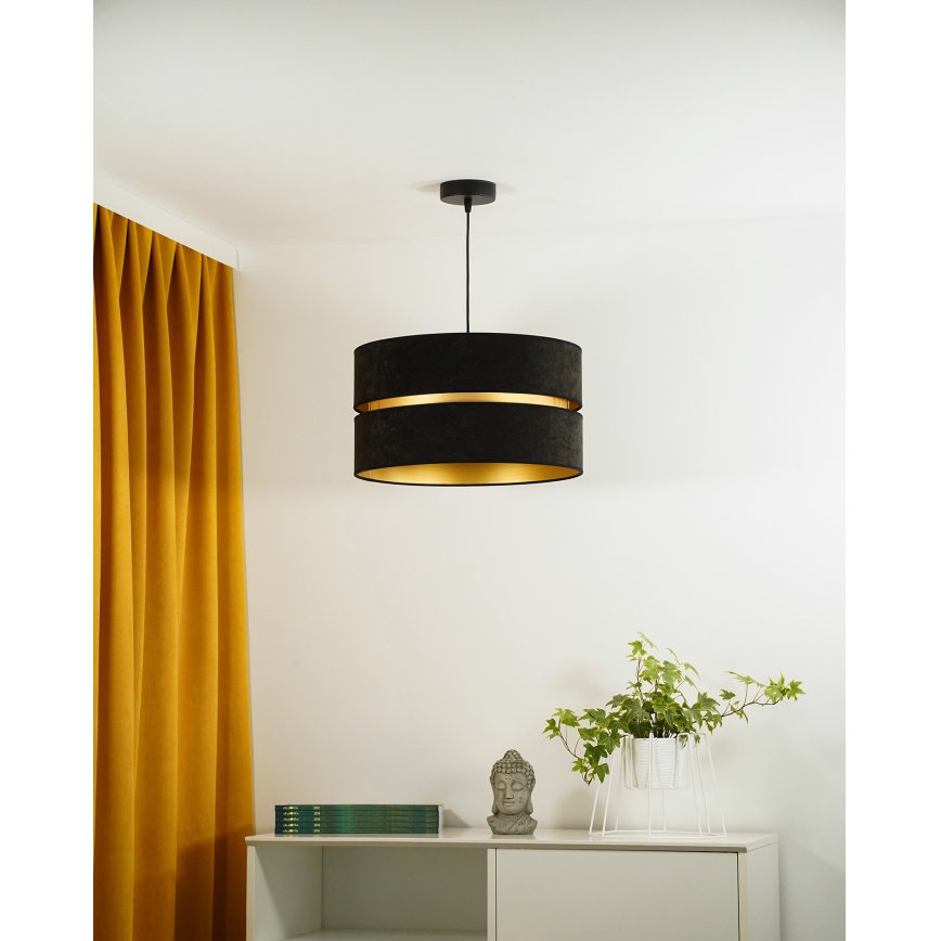 Duolla - Ljuskrona med textilsladd DUO 1xE27/15W/230V diameter 40 cm svart/guld