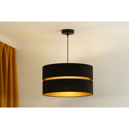 Duolla - Ljuskrona med textilsladd DUO 1xE27/15W/230V diameter 40 cm svart/guld