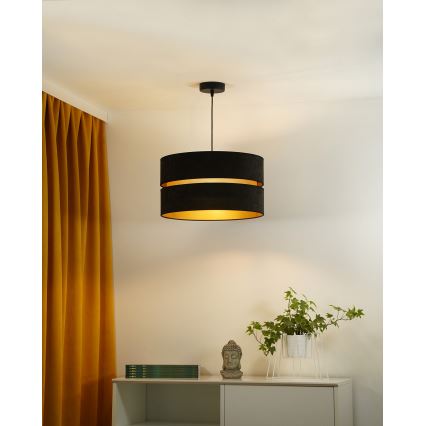Duolla - Ljuskrona med textilsladd DUO 1xE27/15W/230V diameter 40 cm svart/guld
