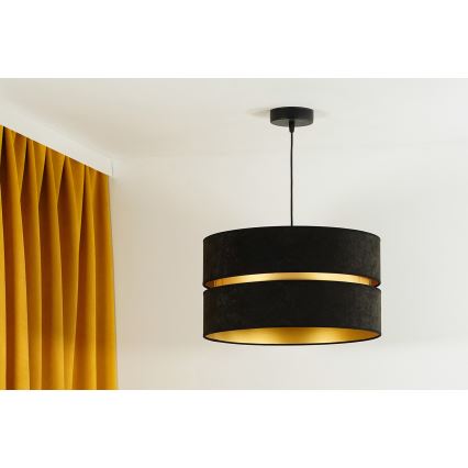 Duolla - Ljuskrona med textilsladd DUO 1xE27/15W/230V diameter 40 cm svart/guld