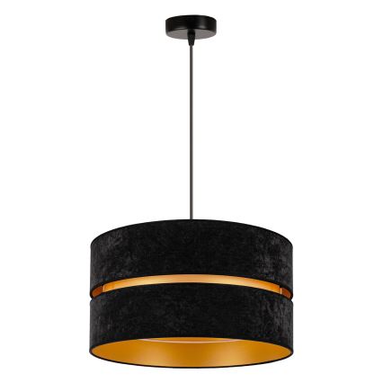 Duolla - Ljuskrona med textilsladd DUO 1xE27/15W/230V diameter 40 cm svart/guld
