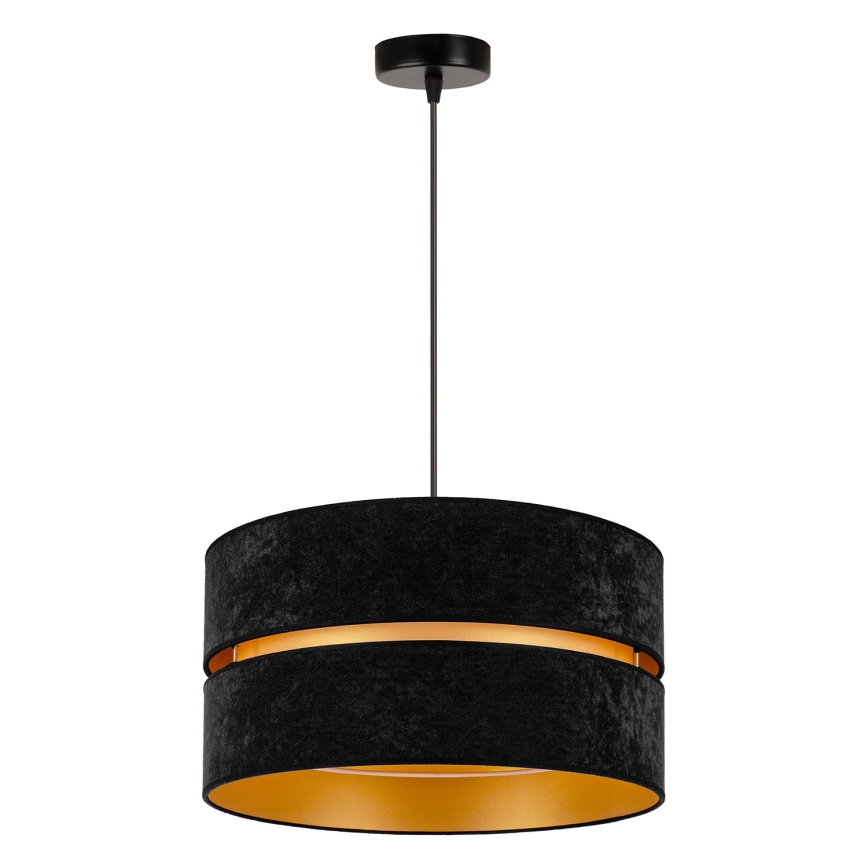 Duolla - Ljuskrona med textilsladd DUO 1xE27/15W/230V diameter 40 cm svart/guld
