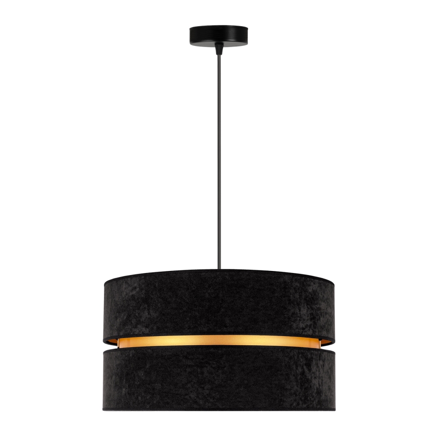 Duolla - Ljuskrona med textilsladd DUO 1xE27/15W/230V diameter 40 cm svart/guld