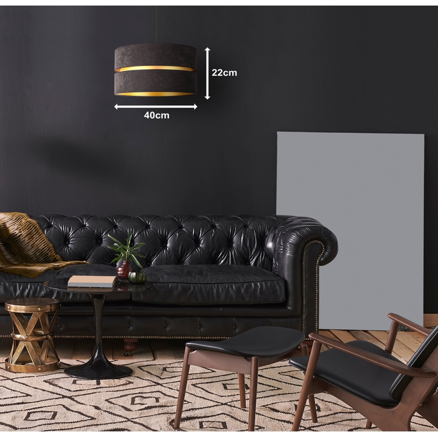 Duolla - Ljuskrona med textilsladd DUO 1xE27/15W/230V diameter 40 cm svart/guld