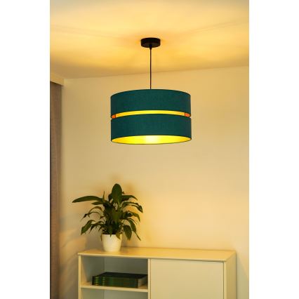 Duolla - Ljuskrona med textilsladd DUO 1xE27/15W/230V diameter 40 cm turkos/guld