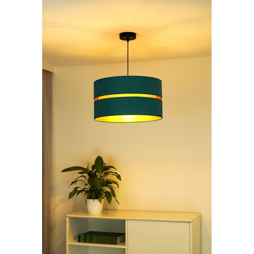 Duolla - Ljuskrona med textilsladd DUO 1xE27/15W/230V diameter 40 cm turkos/guld