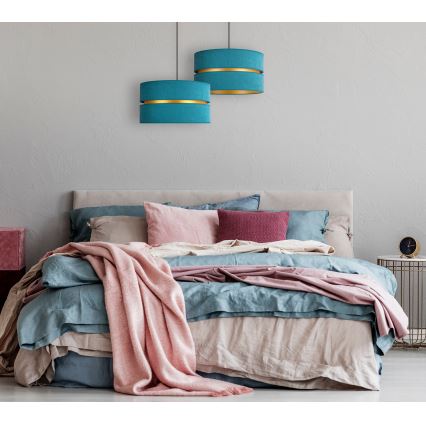 Duolla - Ljuskrona med textilsladd DUO 1xE27/15W/230V diameter 40 cm turkos/guld