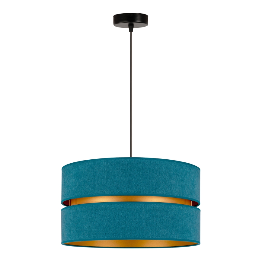 Duolla - Ljuskrona med textilsladd DUO 1xE27/15W/230V diameter 40 cm turkos/guld