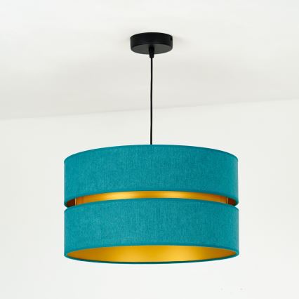 Duolla - Ljuskrona med textilsladd DUO 1xE27/15W/230V diameter 40 cm turkos/guld