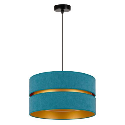 Duolla - Ljuskrona med textilsladd DUO 1xE27/15W/230V diameter 40 cm turkos/guld
