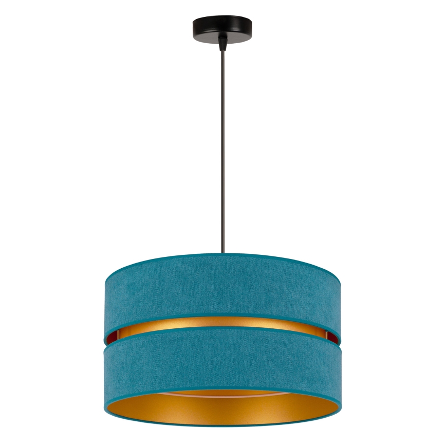 Duolla - Ljuskrona med textilsladd DUO 1xE27/15W/230V diameter 40 cm turkos/guld