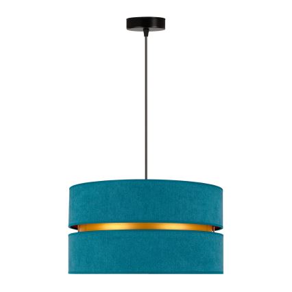 Duolla - Ljuskrona med textilsladd DUO 1xE27/15W/230V diameter 40 cm turkos/guld