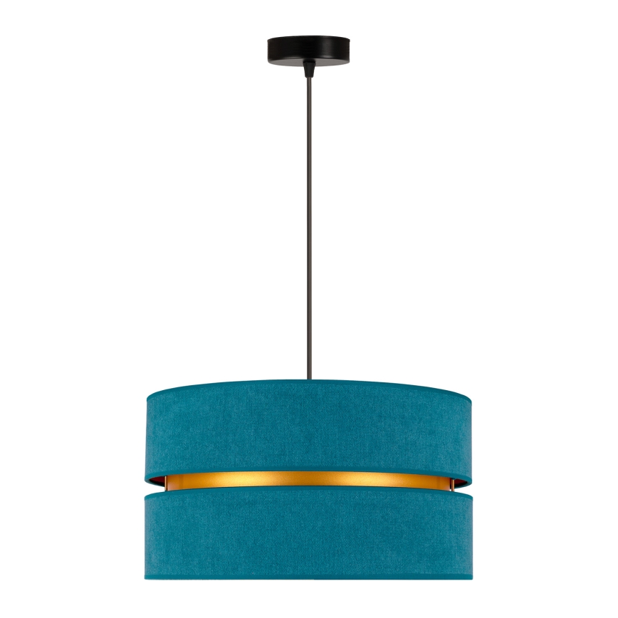 Duolla - Ljuskrona med textilsladd DUO 1xE27/15W/230V diameter 40 cm turkos/guld