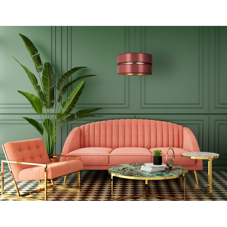 Duolla - Ljuskrona med textilsladd DUO 1xE27/15W/230V diameter 40 cm vinröd/guld