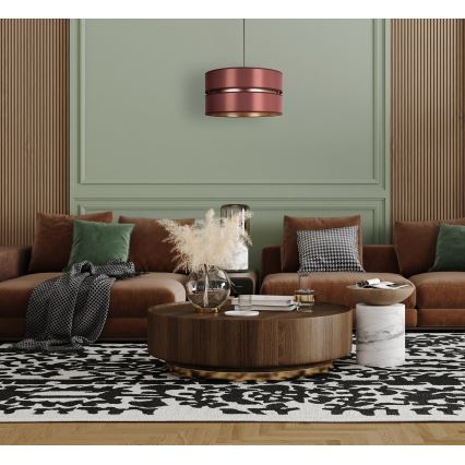 Duolla - Ljuskrona med textilsladd DUO 1xE27/15W/230V diameter 40 cm vinröd/guld