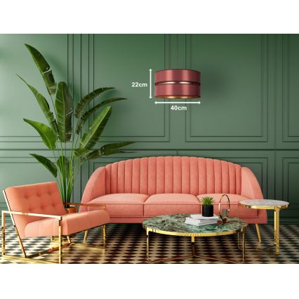 Duolla - Ljuskrona med textilsladd DUO 1xE27/15W/230V diameter 40 cm vinröd/guld