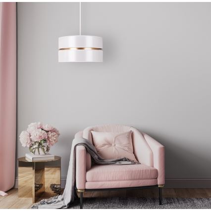 Duolla - Ljuskrona med textilsladd DUO 1xE27/15W/230V diameter 40 cm vit/guld