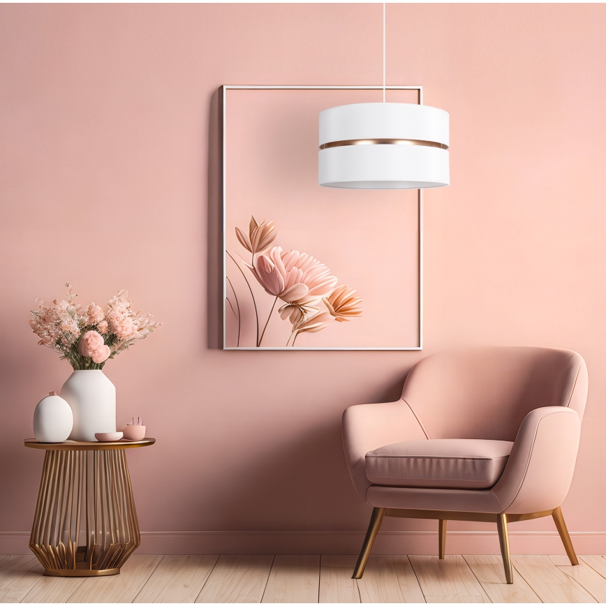 Duolla - Ljuskrona med textilsladd DUO 1xE27/15W/230V diameter 40 cm vit/guld