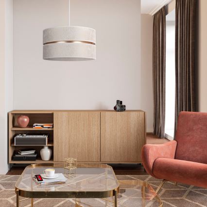 Duolla - Ljuskrona med textilsladd DUO 1xE27/15W/230V diameter 40 cm vit/guld