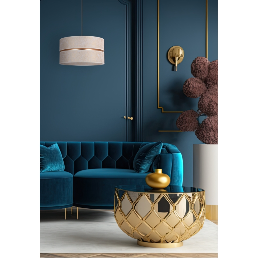 Duolla - Ljuskrona med textilsladd DUO 1xE27/15W/230V diameter 40 cm vit/guld