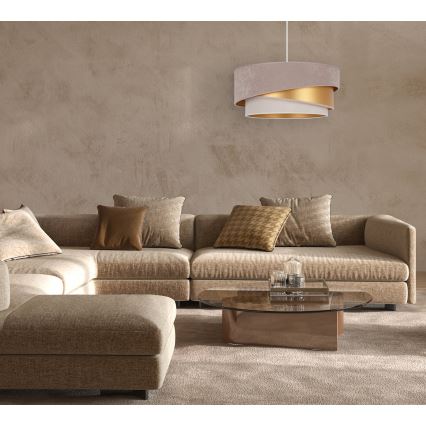 Duolla - Ljuskrona med textilsladd KOBO 1xE27/15W/230V diameter 45 cm beige/guld/grädde