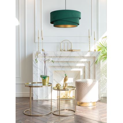 Duolla - Ljuskrona med textilsladd KOBO 1xE27/15W/230V diameter 45 cm grön/guld