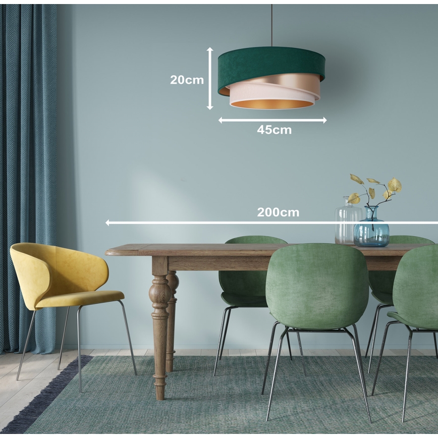 Duolla - Ljuskrona med textilsladd KOBO 1xE27/15W/230V diameter 45 cm grön/Roséguld/grädde