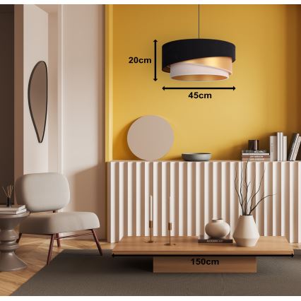 Duolla - Ljuskrona med textilsladd KOBO 1xE27/15W/230V diameter 45 cm svart/guld/grädde