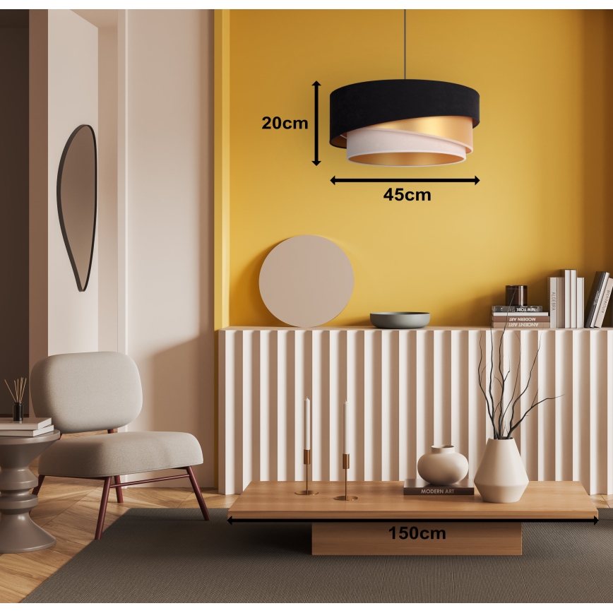 Duolla - Ljuskrona med textilsladd KOBO 1xE27/15W/230V diameter 45 cm svart/guld/grädde