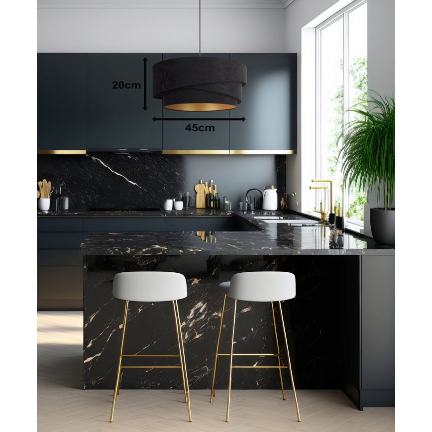 Duolla - Ljuskrona med textilsladd KOBO 1xE27/15W/230V diameter 45 cm svart/guld