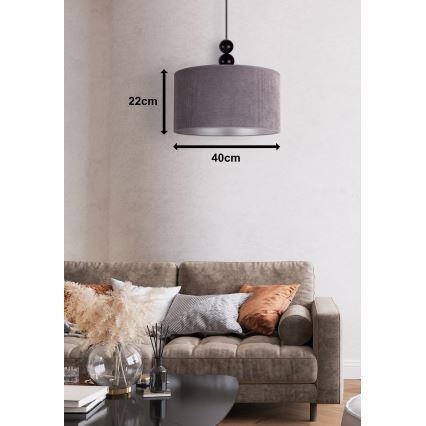 Duolla - Ljuskrona med textilsladd LYON 1xE27/15W/230V diameter 40 cm grå