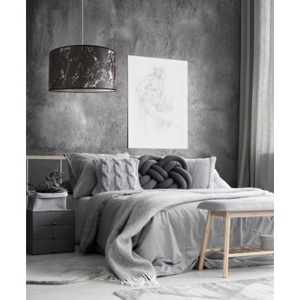 Duolla - Ljuskrona med textilsladd MARBLE 1xE27/40W/230V diameter 45 cm svart/vit