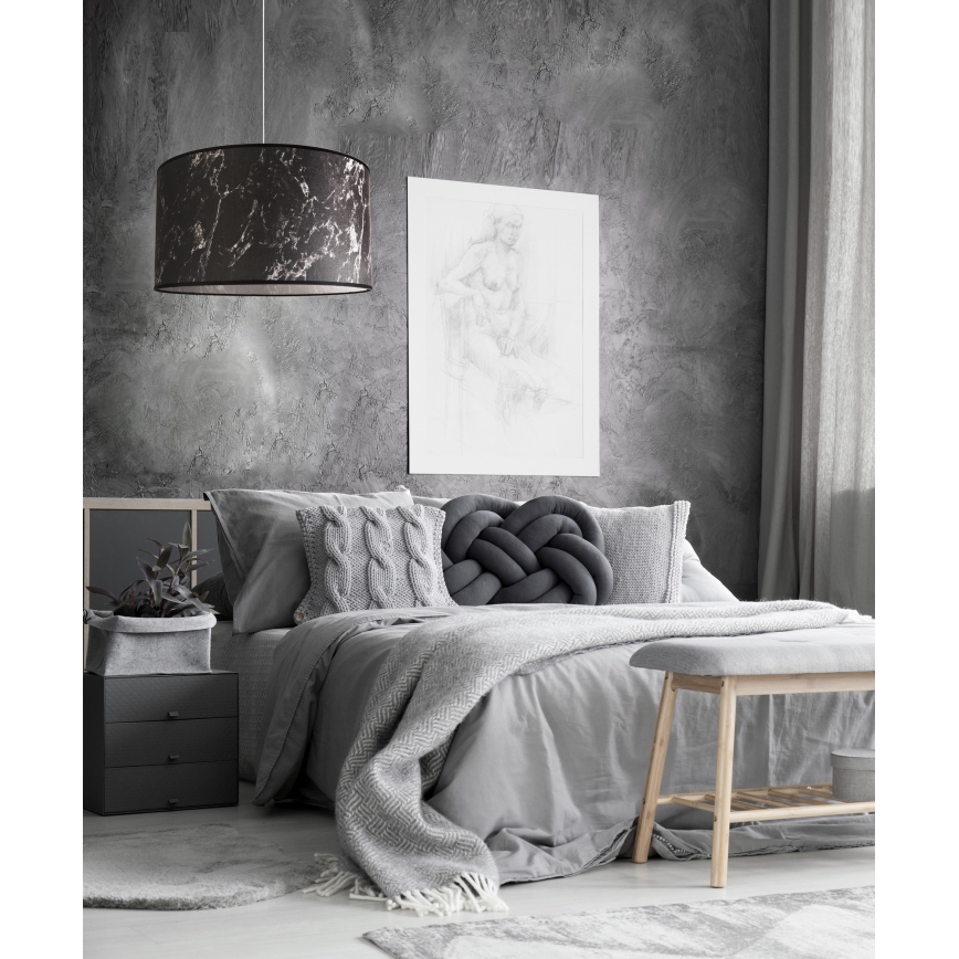 Duolla - Ljuskrona med textilsladd MARBLE 1xE27/40W/230V diameter 45 cm svart/vit