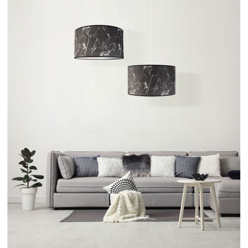 Duolla - Ljuskrona med textilsladd MARBLE 1xE27/40W/230V diameter 45 cm svart/vit